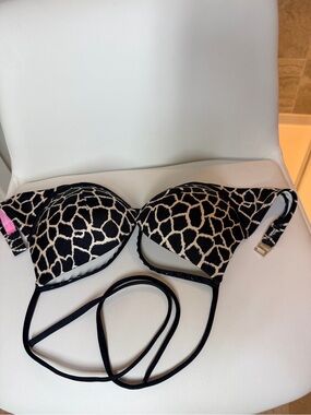 NWOT Victoria’s Secret Swimsuit Bra Giraffe Print Black Cream Push-Up Bikini Top